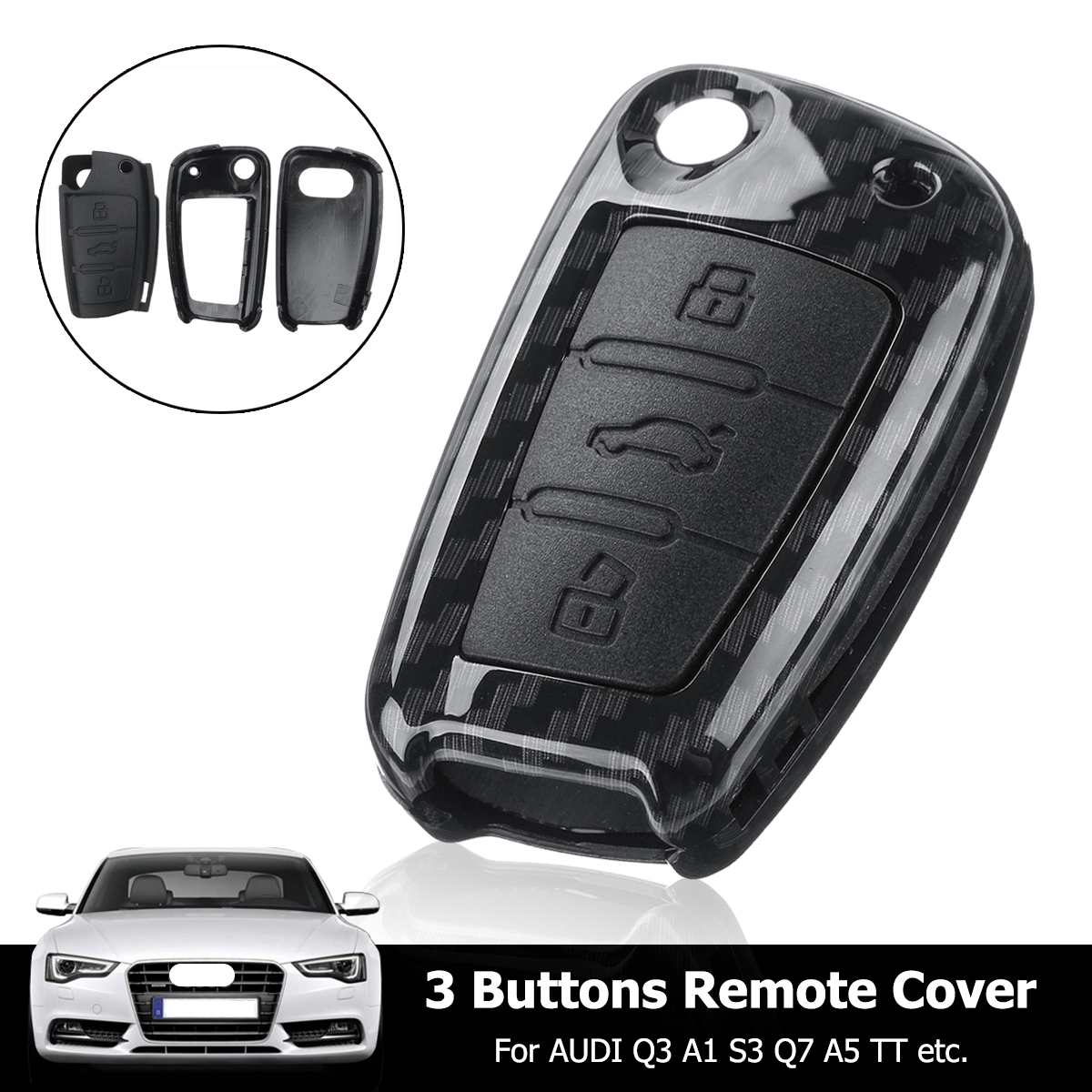 For Audi A1 A3 A4 A6 S3 S4 TT Q3 3 Button Remote Car Key Fob Case Rubber Pad
