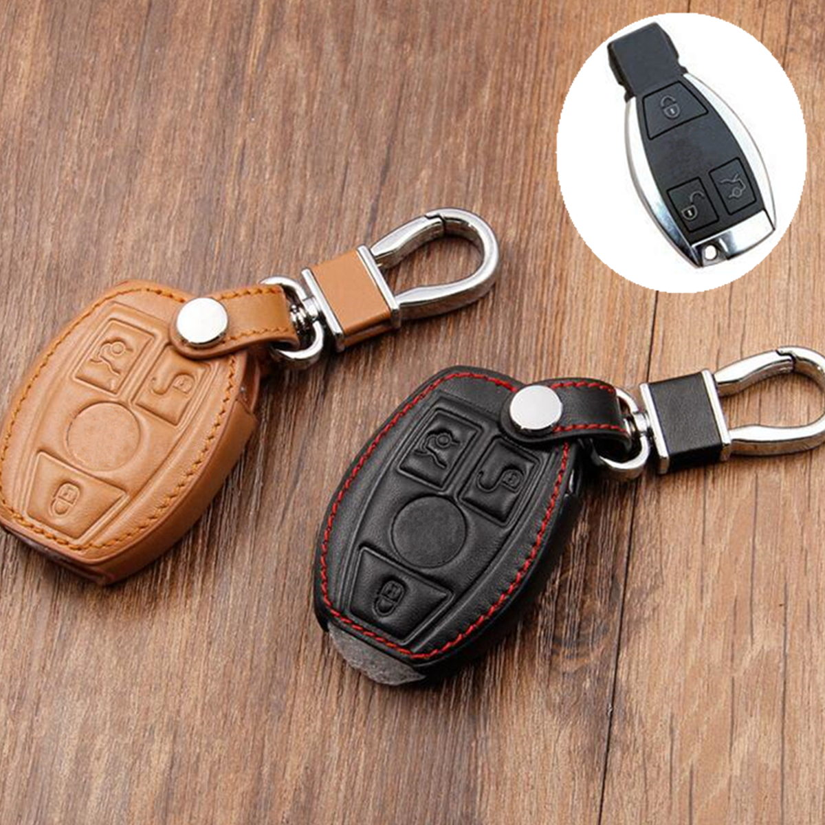 Leather-Car-Key-CaseBag-Cover-Holder-For-Mercedes-Remote-Smart-Key-3-4-Button-1292763