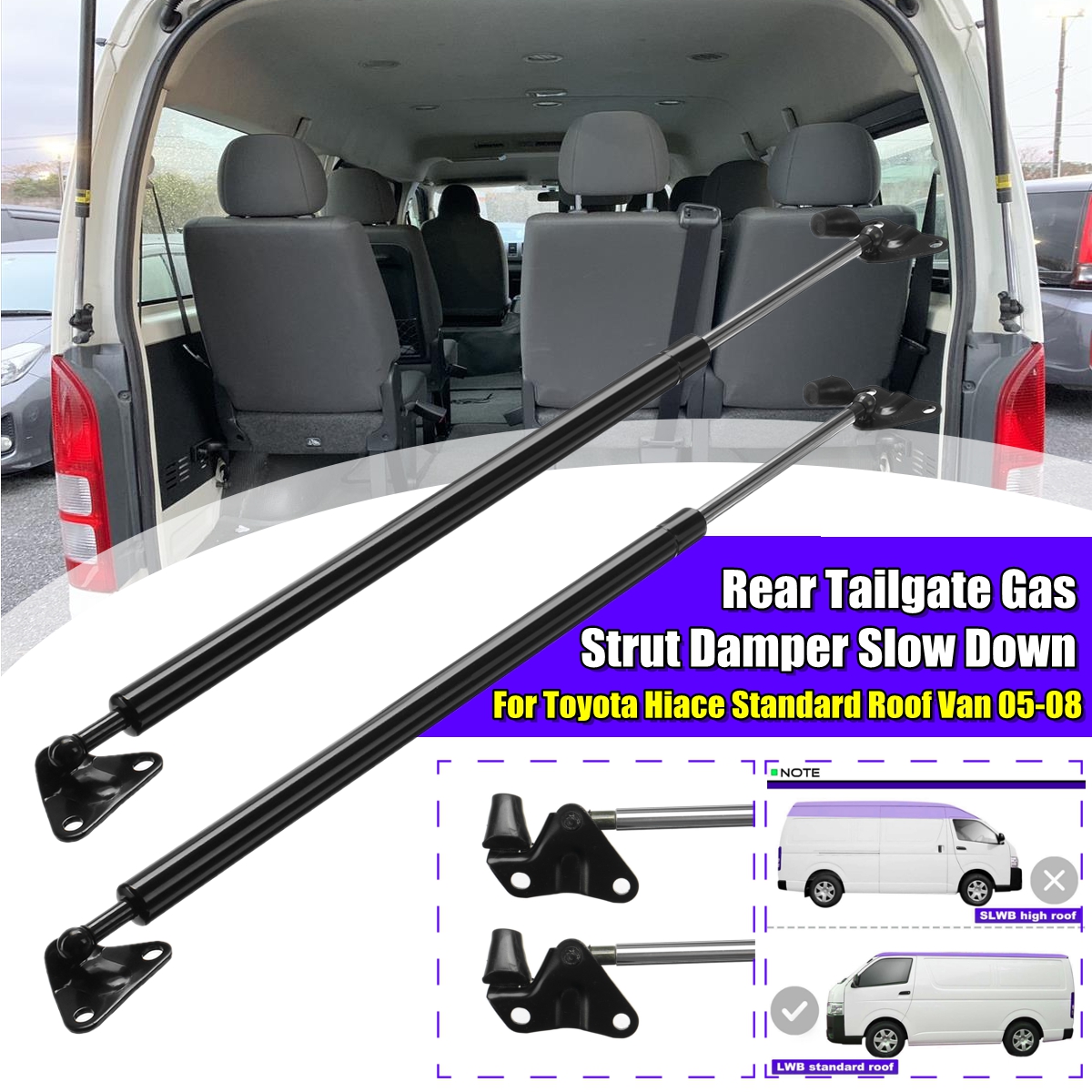 Pair-Rear-Tailgate-Gas-Strut-Damper-Slow-Down-For-Toyota-Hiace-Standard-Roof-Van-2005-2008-1817389