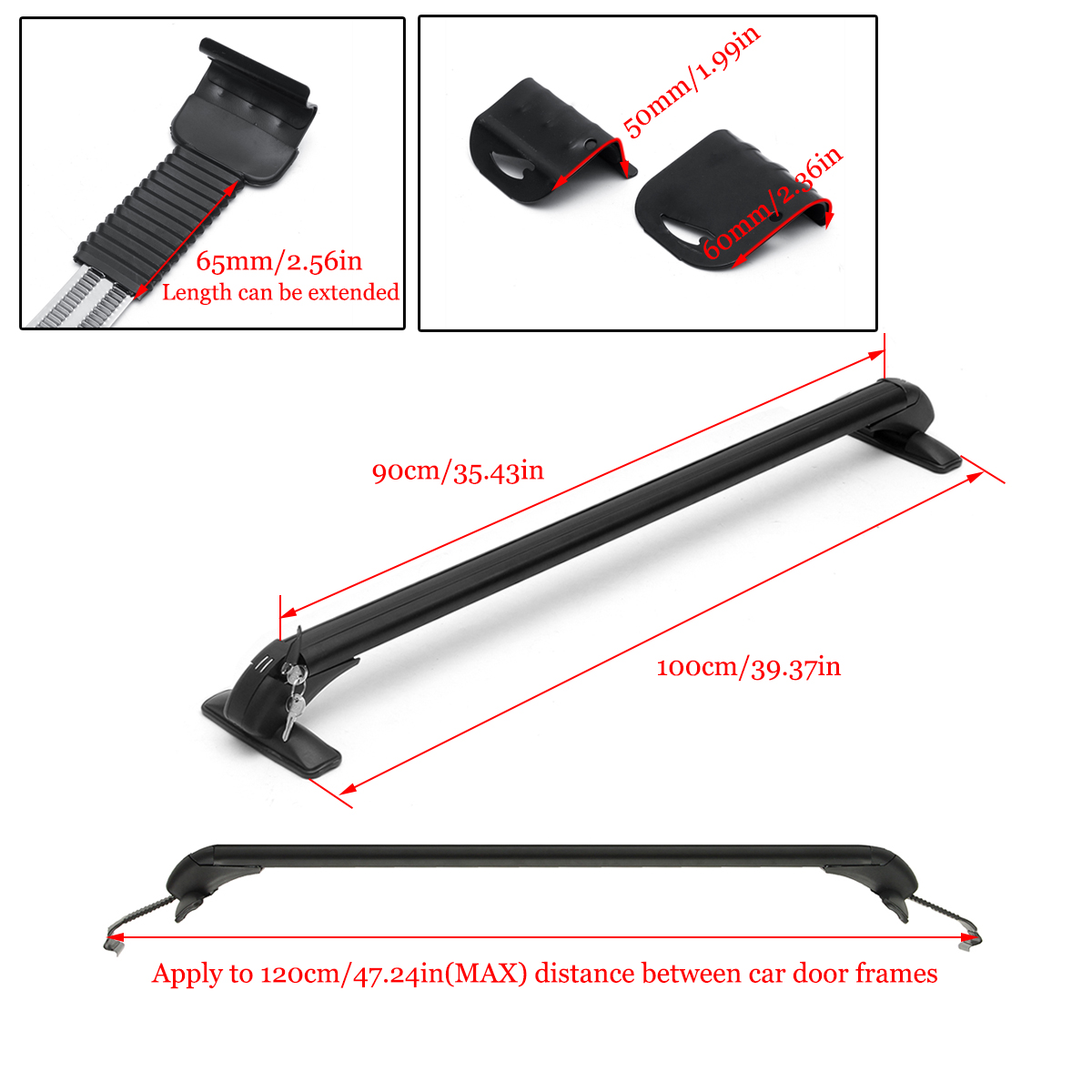 Pair-Universal-Roof-Rack-Cross-Bars-Luggage-Carrier-WRubber-Gasket-For-4dr-Car-1523284