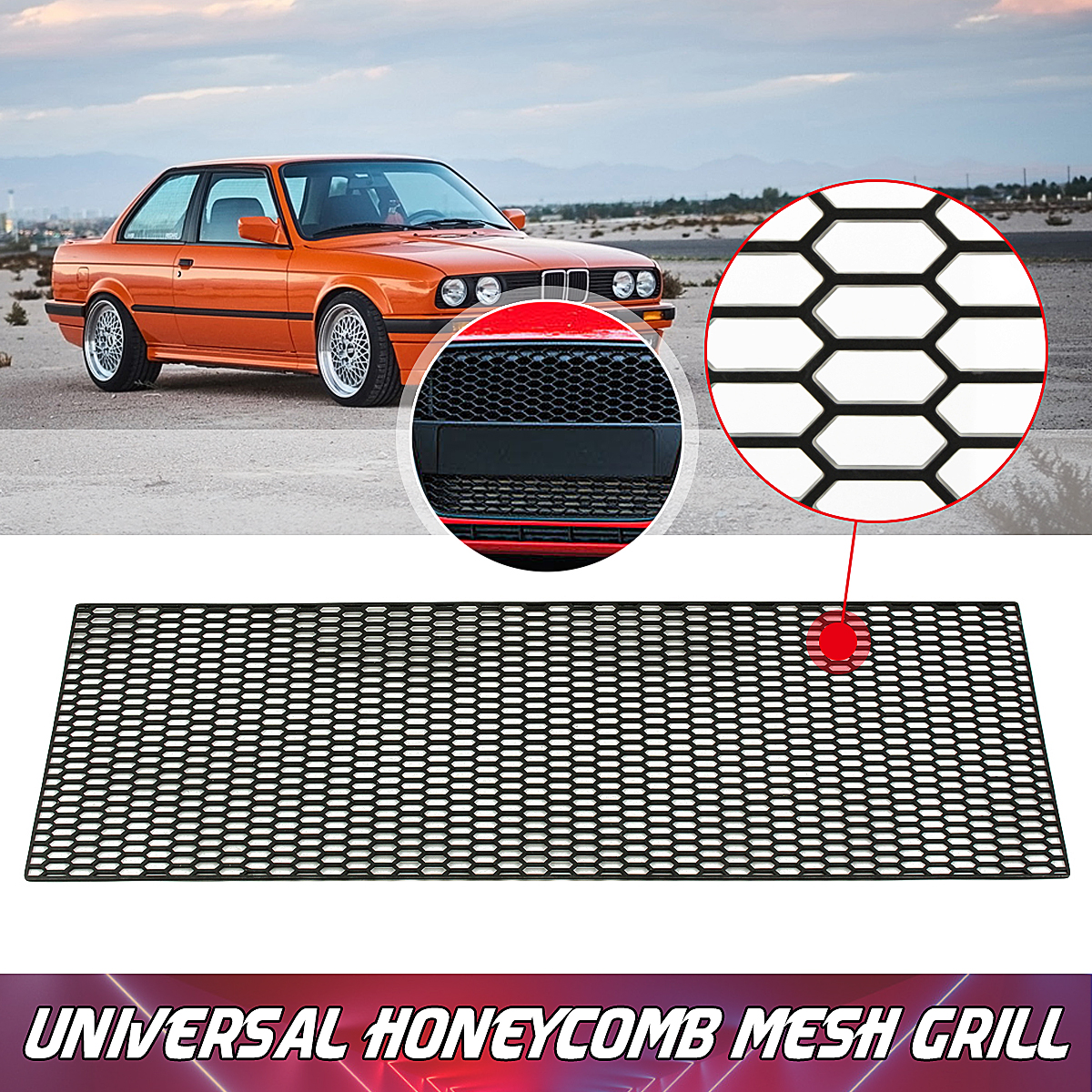 120cm-Universal-Black-ABS-Racing-Honeycomb--Hex-Mesh-Grill-Spoiler-Bumper-Hood-Vent-1495994