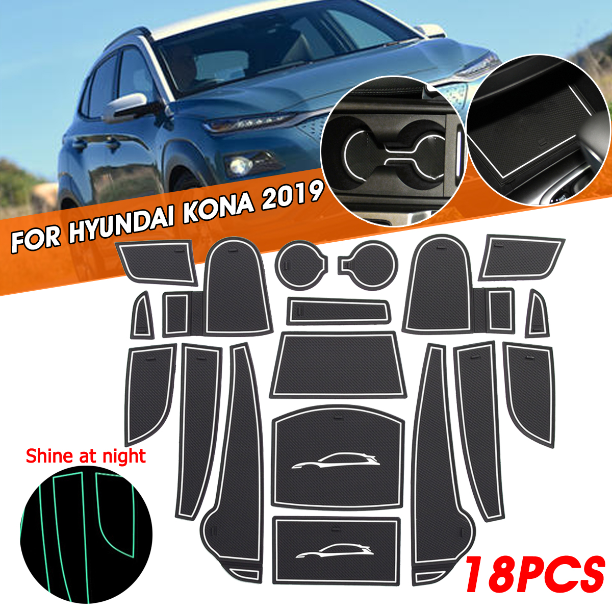 18Pcs-Anti-slip-Car-Floor-Mat-Cup-Door-Console-Liner-For-Hyundai-Kona-2019-1556422