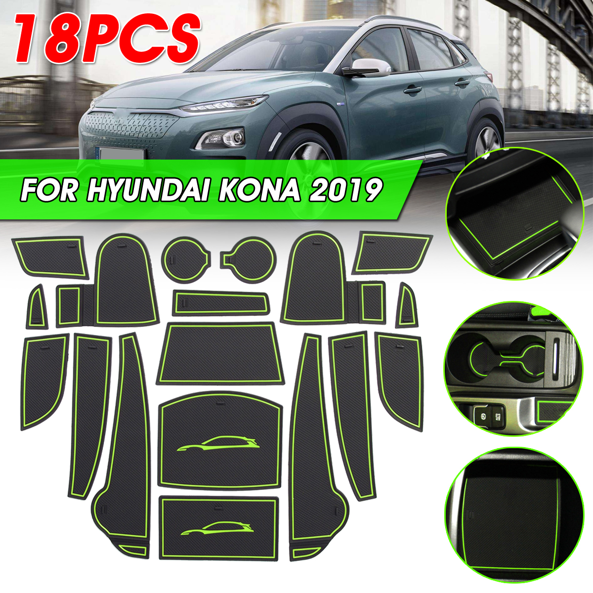 18Pcs-Anti-slip-Car-Floor-Mat-Cup-Door-Console-Liner-For-Hyundai-Kona-2019-1556422