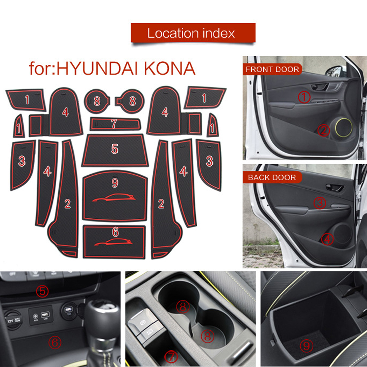 18Pcs-Anti-slip-Car-Floor-Mat-Cup-Door-Console-Liner-For-Hyundai-Kona-2019-1556422