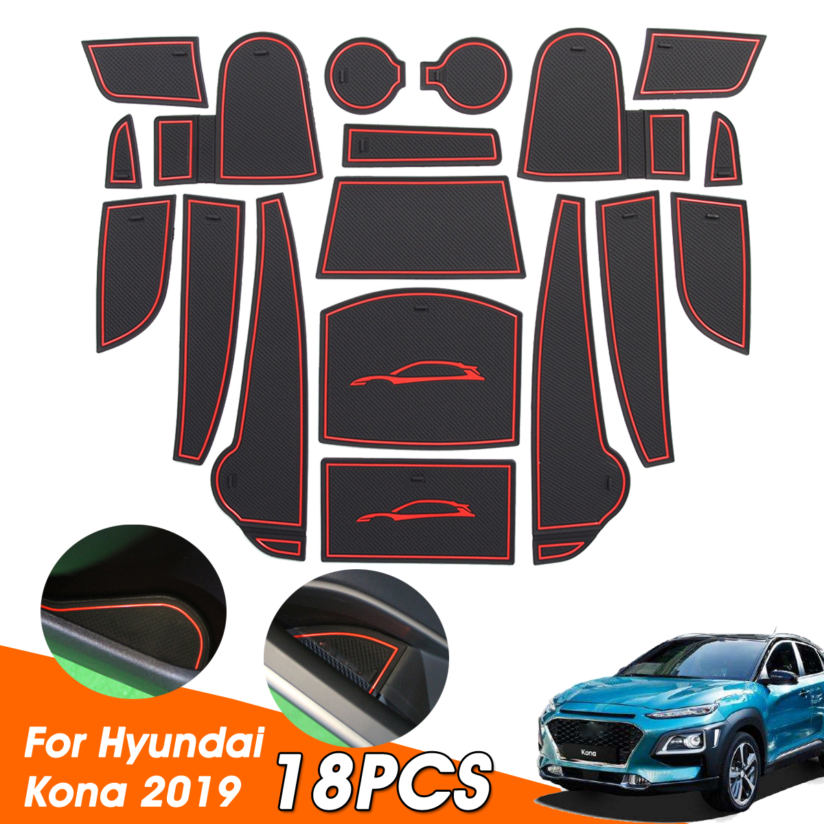 18Pcs-Anti-slip-Car-Floor-Mat-Cup-Door-Console-Liner-For-Hyundai-Kona-2019-1556422