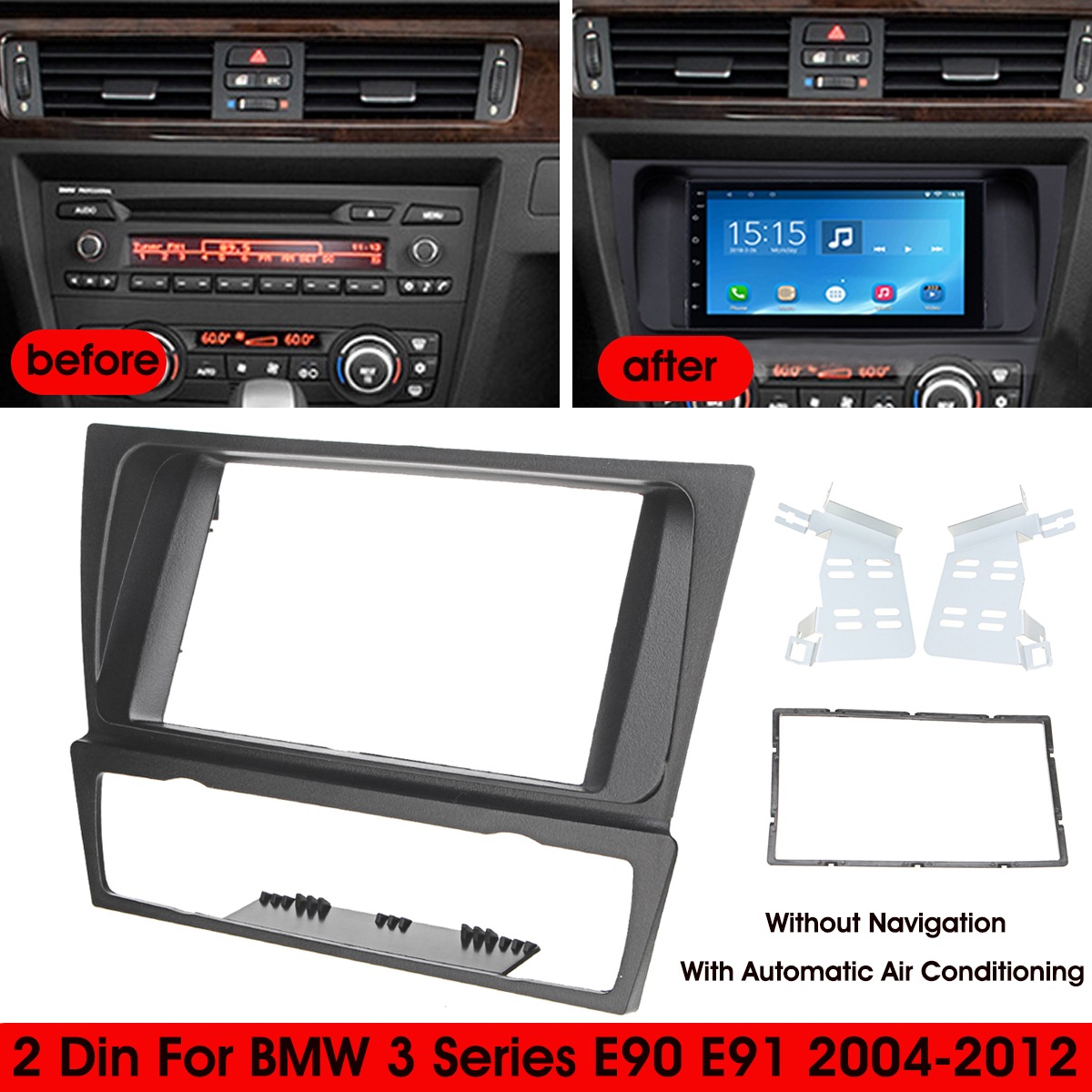 2-DIN-Car-Stereo-Radio-Fascia-Panel-Dashboard-Frame-For-BMW-3-Series-2005-onwards-E90--E91--E92--E93-1526049