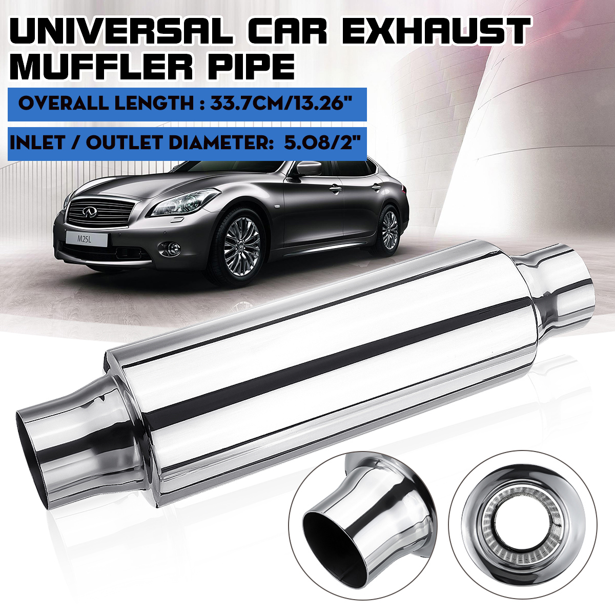 2-InOutlet-13-Long-Car-Turbo-Exhaust-Muffler-Resonator-Siliencer-Stainless-1596584