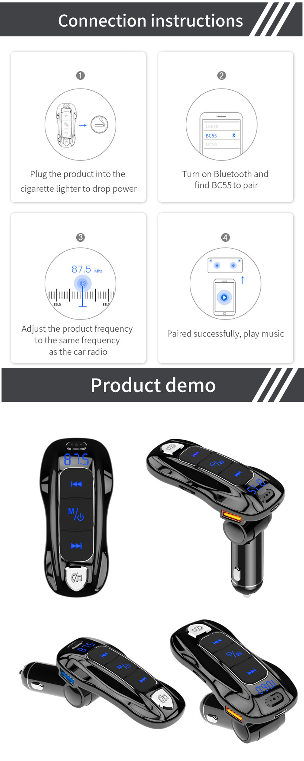3BC55-bluetooth50-Wireless-Car-Charger-Multifunctional-Vehicle-Card-Mp3-Player-Handsfree-1629777