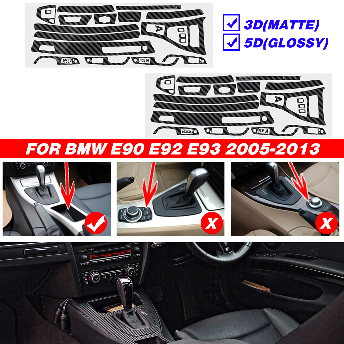 5D-Reflective-Carbon-Fiber-Interior-Decal-Car-Moulding-Trim-Strip-Full-Kit-Sitcker-For-BMW-E90-E92-E-1516544