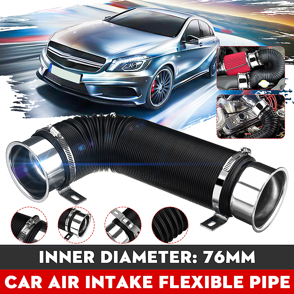 76mm-1M-Car-Air-Intake-Cold-Pipe-Flexible-Duct-Feed-Hose-Induction-Kit-Filter-UK-1646837