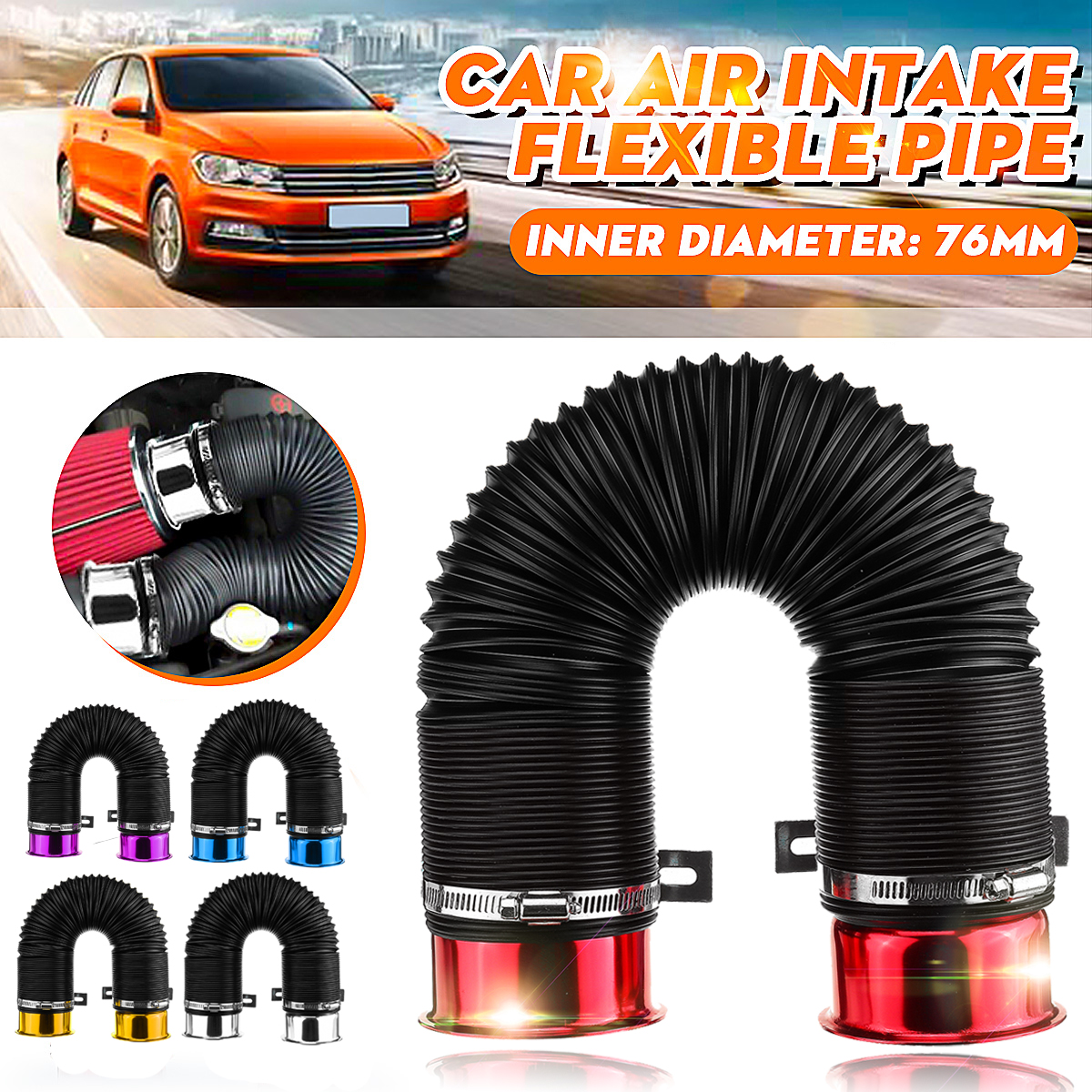 76mm-1M-Car-Air-Intake-Cold-Pipe-Flexible-Duct-Feed-Hose-Induction-Kit-Filter-UK-1646837