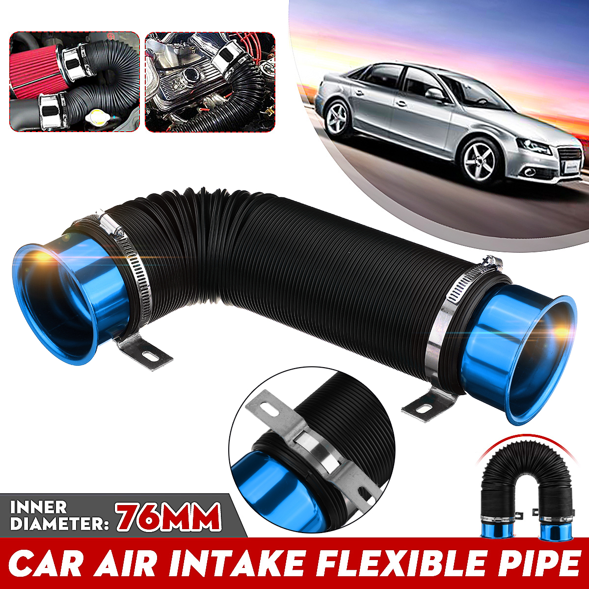 76mm-1M-Car-Air-Intake-Cold-Pipe-Flexible-Duct-Feed-Hose-Induction-Kit-Filter-UK-1646837