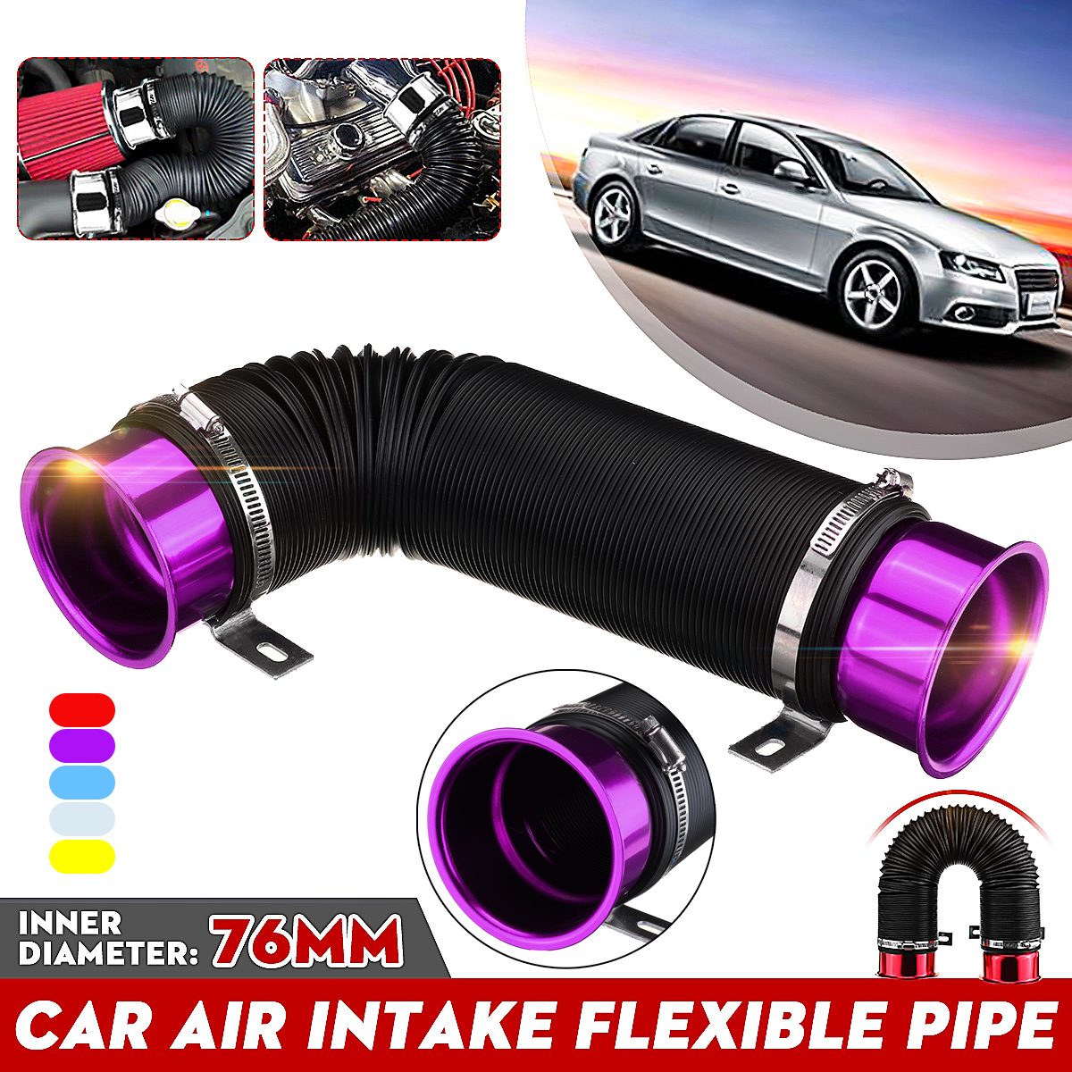76mm-1M-Car-Air-Intake-Cold-Pipe-Flexible-Duct-Feed-Hose-Induction-Kit-Filter-UK-1646837
