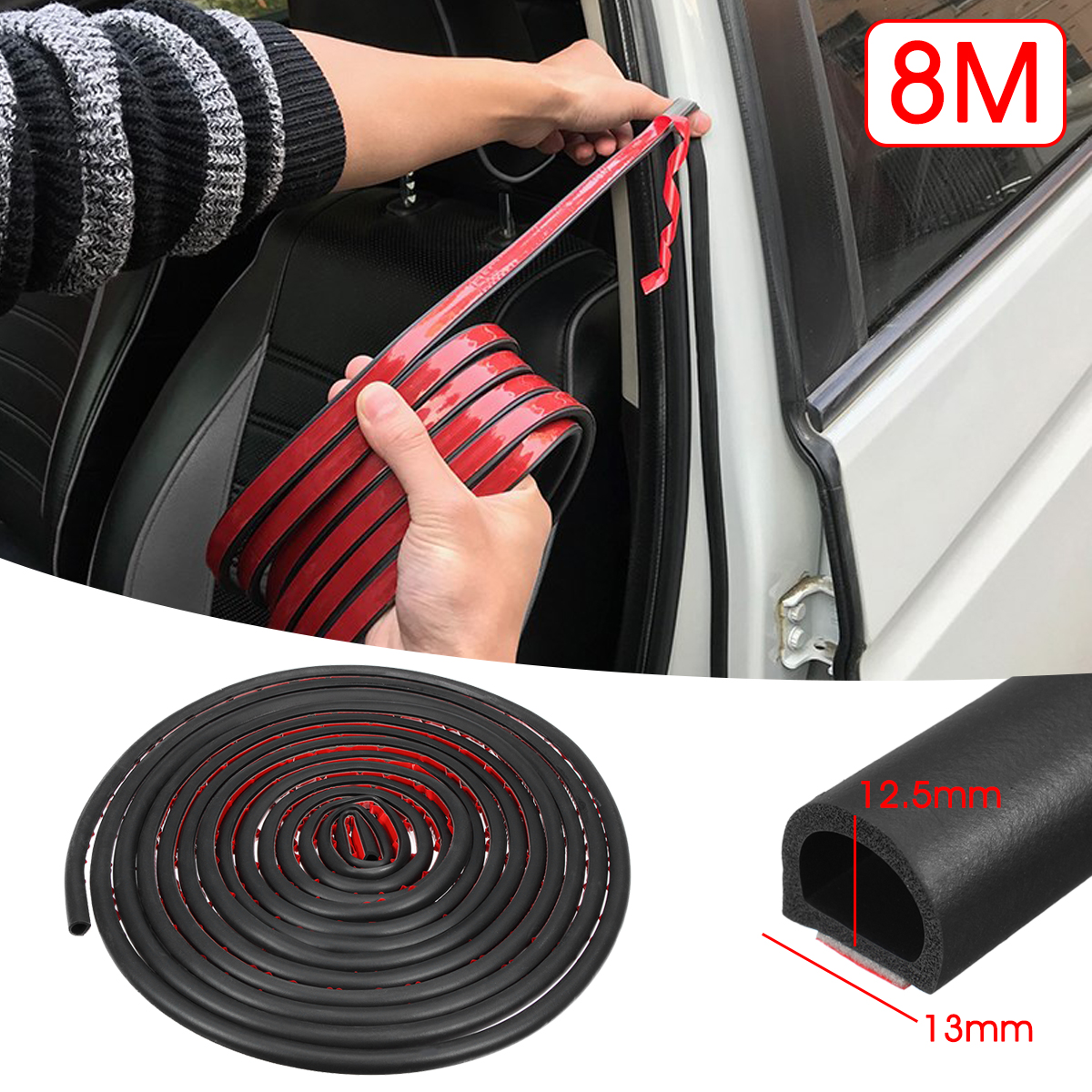 8M-Large-D-Shape-Sealing-Strip-Car-Door-Window-Trim-Edge-Moulding-Rubber-Black-1551720