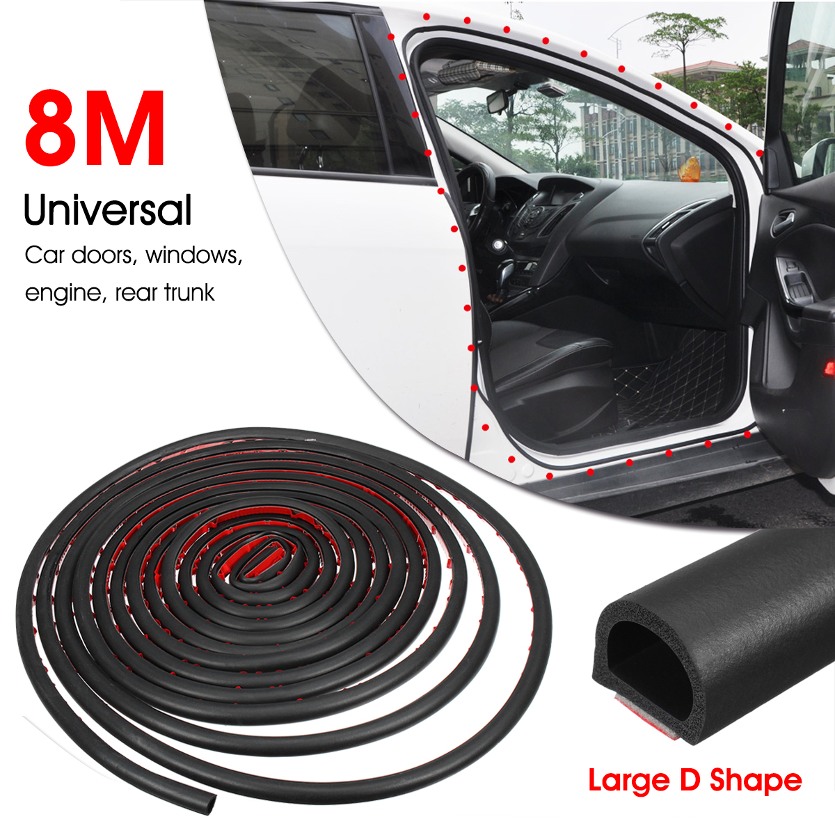 8M-Large-D-Shape-Sealing-Strip-Car-Door-Window-Trim-Edge-Moulding-Rubber-Black-1551720