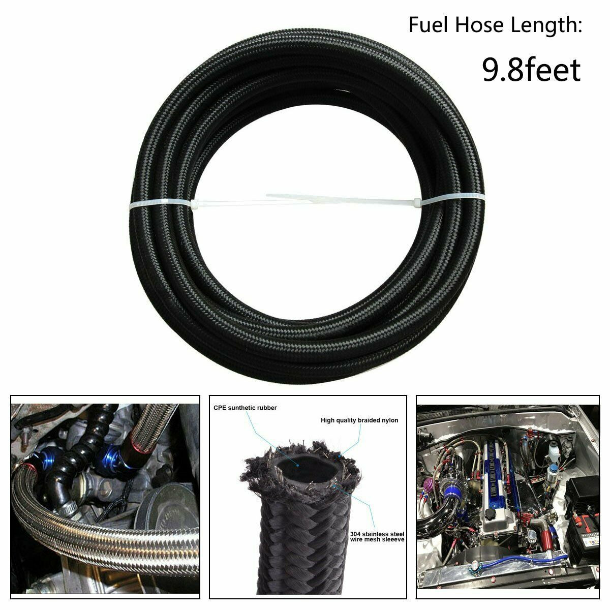 Braided-38-Fuel-Line-6AN-OilGasFuel-Hose-End-Fitting-Hose-Separator-Clamp-Kit-1630279