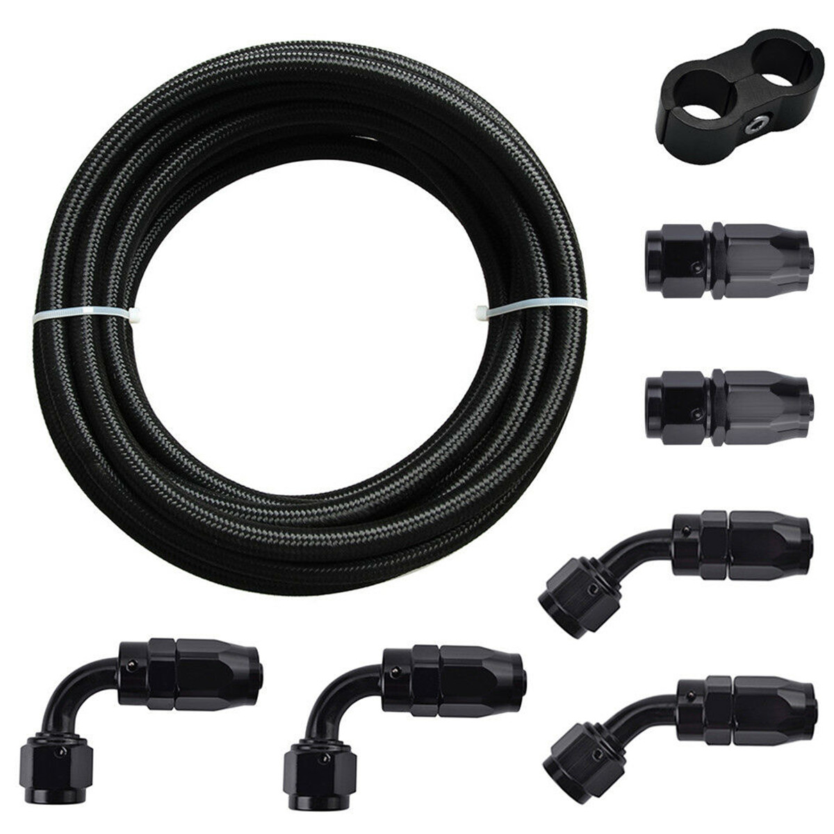 Braided-38-Fuel-Line-6AN-OilGasFuel-Hose-End-Fitting-Hose-Separator-Clamp-Kit-1630279