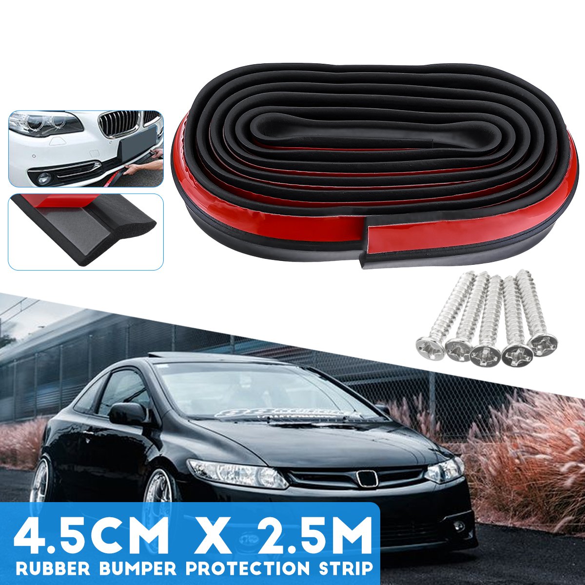 Car-Front-Bumper-Splitter-Protector-Lip-Body-250x45cm-with-5-Screws-1581659