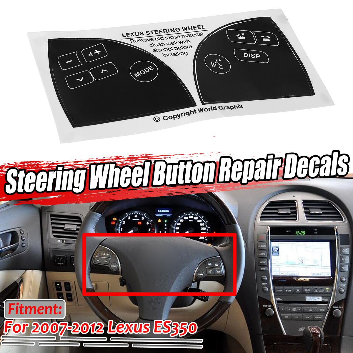 For-2007-2012-Lexu-ES350-Matte-Black-Steering-Wheel-Button-Repair-Decals-Sticker-Repair-Button-Broke-1653792