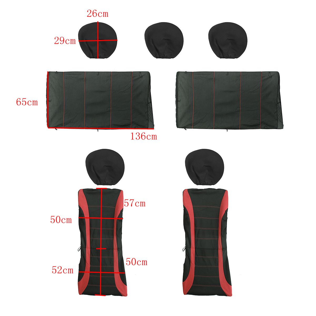 Universal-Polyester-Car-Seat-Cover-Protector-Full-Set-Front-Back-Headrest-RedBlack-1633105