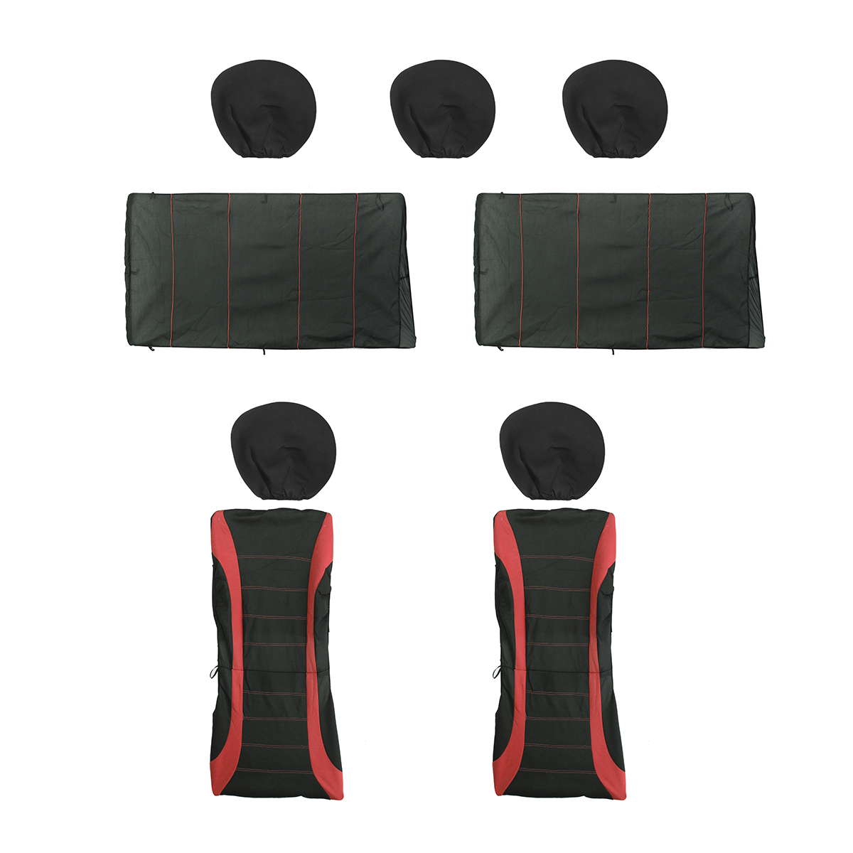 Universal-Polyester-Car-Seat-Cover-Protector-Full-Set-Front-Back-Headrest-RedBlack-1633105