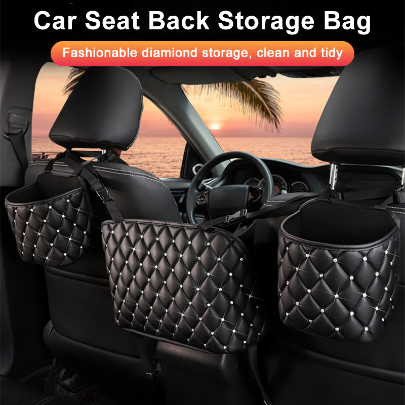 Car-Back-Seat-Organiser-Crystal-Rhinestones-PU-Leather-Tidy-Pocket-Storage-Bag-1771220