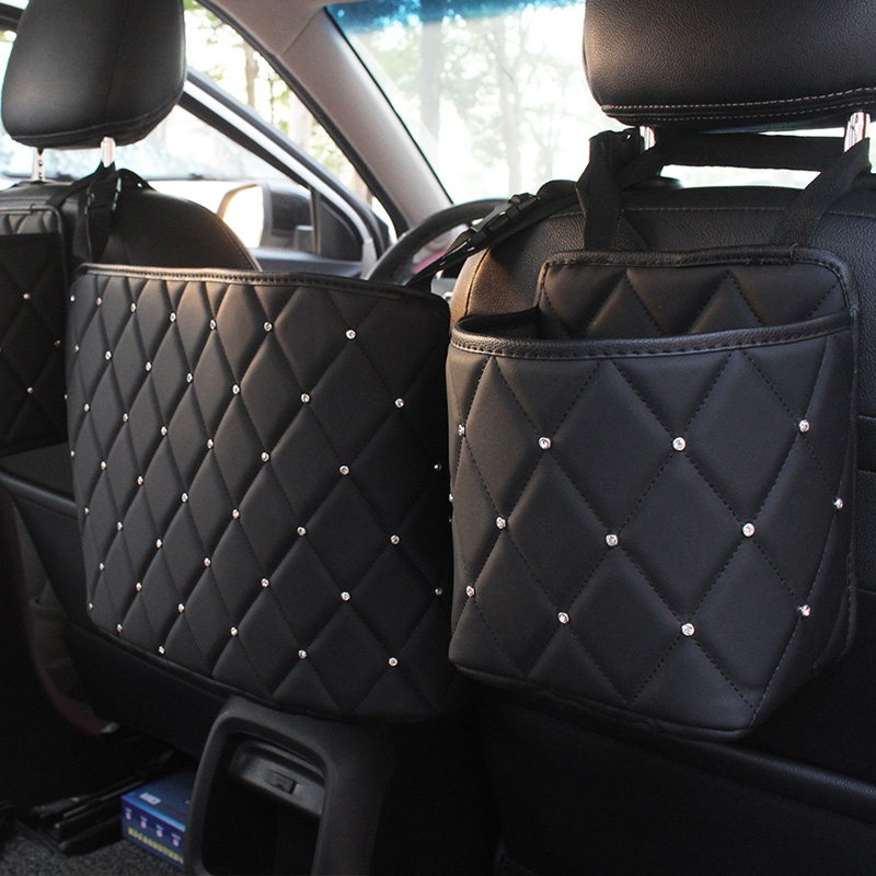 Car-Back-Seat-Organiser-Crystal-Rhinestones-PU-Leather-Tidy-Pocket-Storage-Bag-1771220