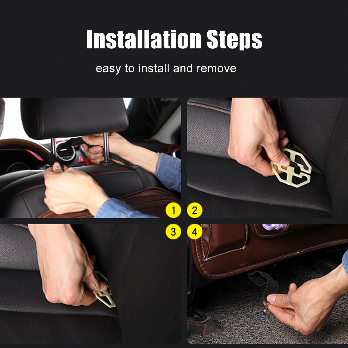 Car-Seat-Back-Organiser-Storage-Bag--Phone-Holder-Pockets-PU-Leather-Black-1739822