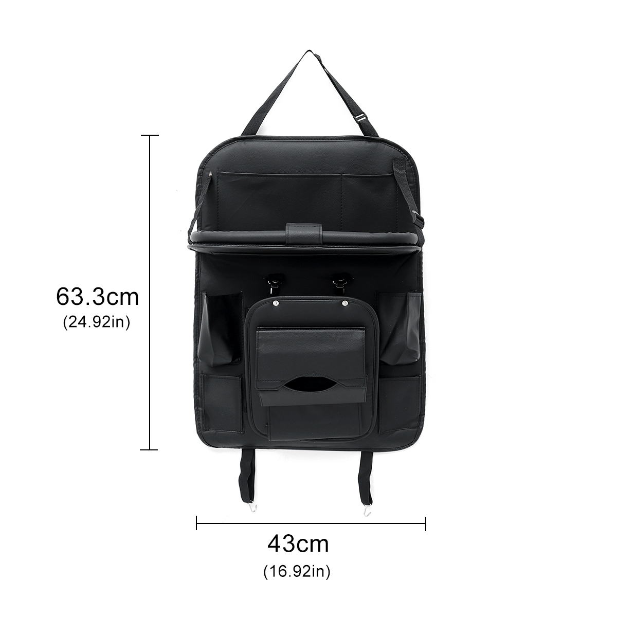 Car-Seat-Back-Organiser-Storage-Bag--Phone-Holder-Pockets-PU-Leather-Black-1739822