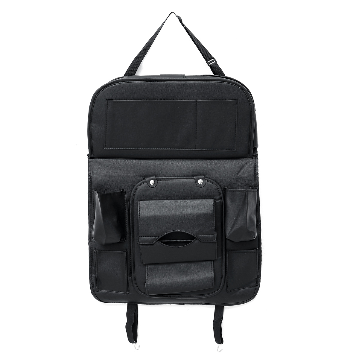 Car-Seat-Back-Organiser-Storage-Bag--Phone-Holder-Pockets-PU-Leather-Black-1739822