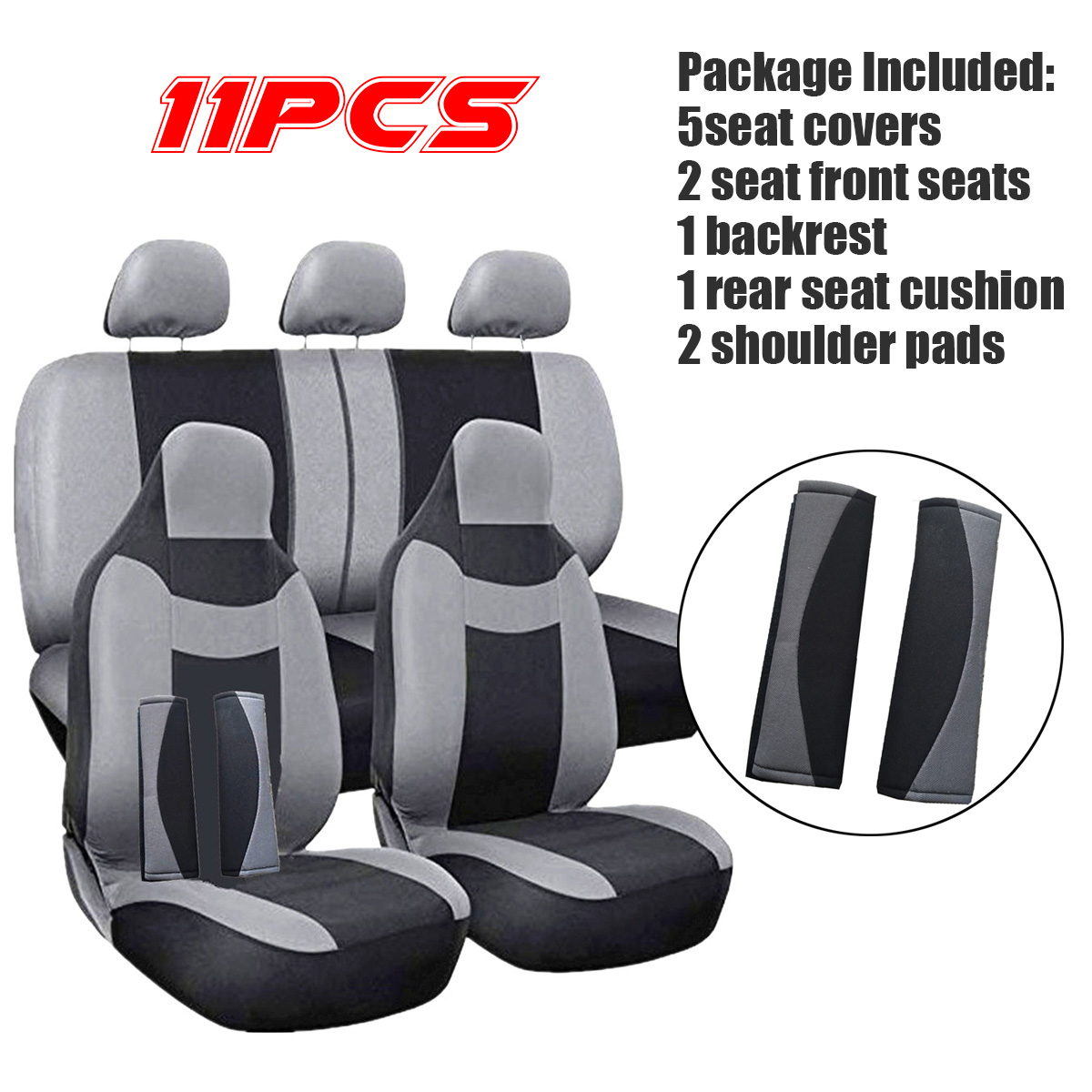 11Pcs-Grey-Car-Seat-Covers-Protectors-Universal-Breathable-Full-Set-Front-1689193