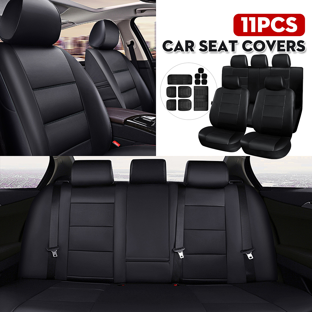 11pcs-Car-Front-Rear-Seat-Cover-Headrest-Protector-Set-PU-Leather-Lock-Uinversal-1663364