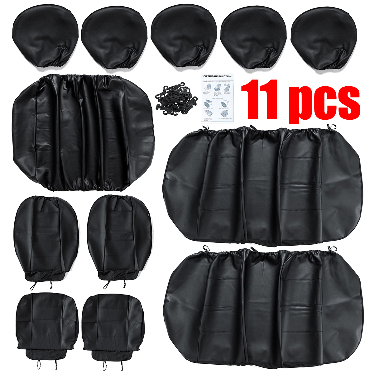 11pcs-Car-Front-Rear-Seat-Cover-Headrest-Protector-Set-PU-Leather-Lock-Uinversal-1663364