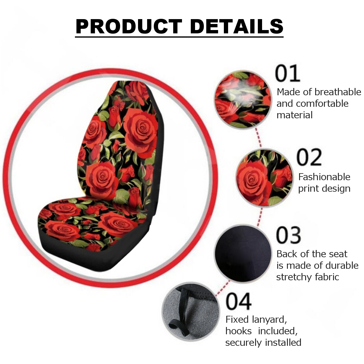 12-PCS-Universal-Car-Front-Seat-Cushion-Cover-Rose-Printed-Full-Protector-1651360