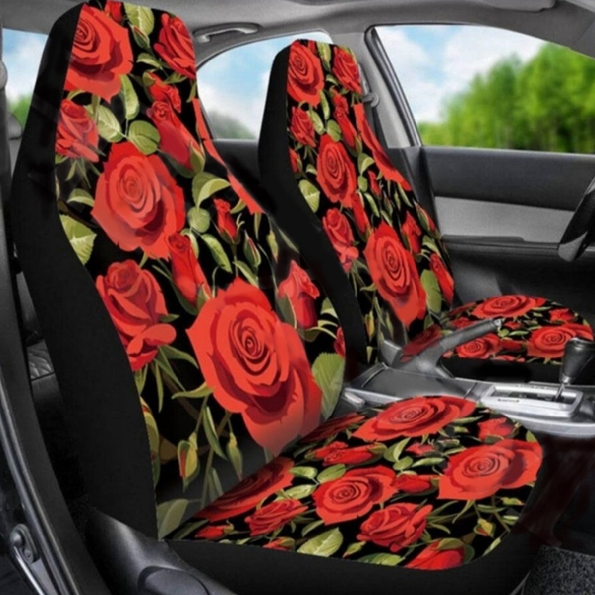 12-PCS-Universal-Car-Front-Seat-Cushion-Cover-Rose-Printed-Full-Protector-1651360