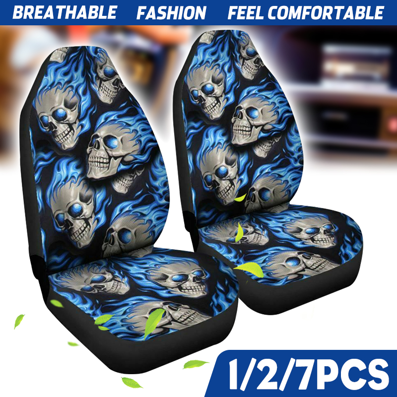 127PCS-Universal-Front-Car-Seat-Cover-Car-Blue-Hair-Skull-Print-1805560