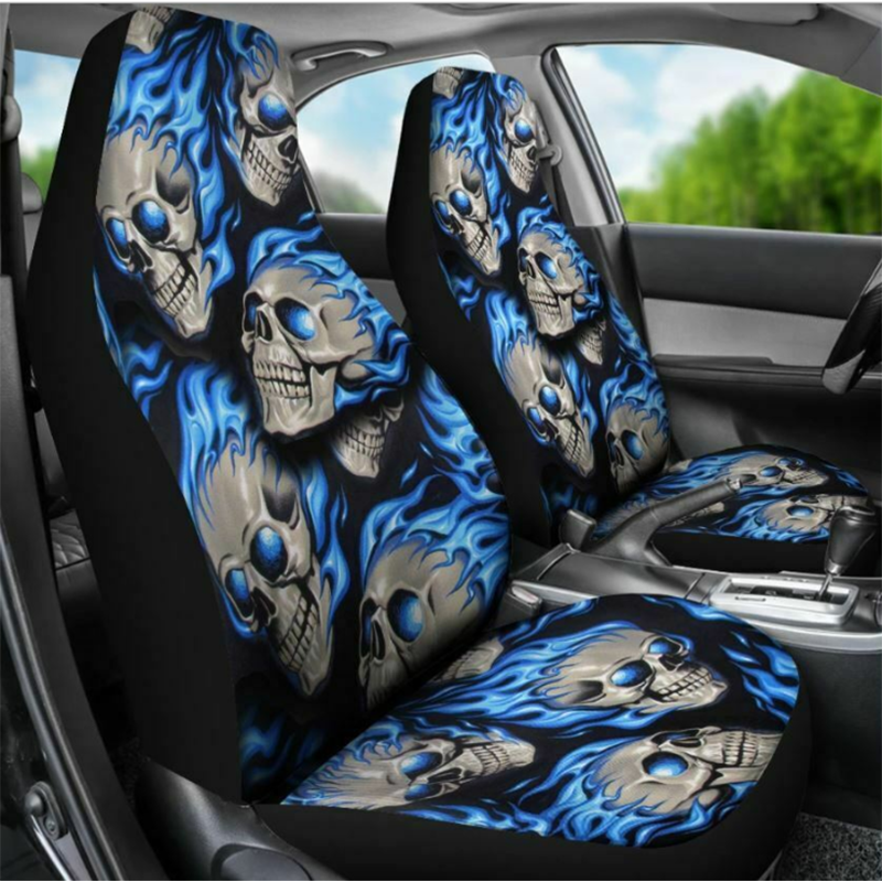 127PCS-Universal-Front-Car-Seat-Cover-Car-Blue-Hair-Skull-Print-1805560