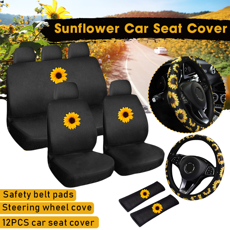 12PCS-Waterproof-Universal-Full-Set-Car-Seat-Covers-Car-Truck-Sunflower-1667831