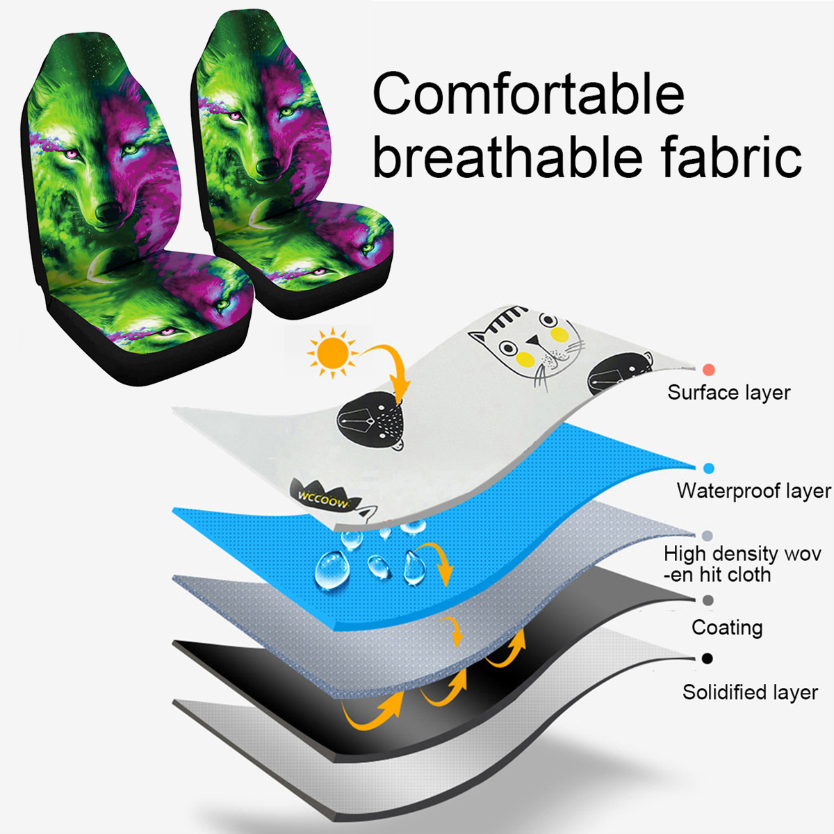 17-PCS-Universal-Car-Seat-Cover-Wolf-Green--Purple-Design-Front--Rear-Protect-1793981