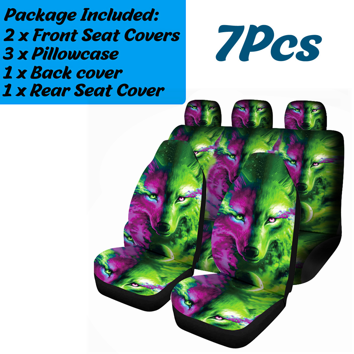 17-PCS-Universal-Car-Seat-Cover-Wolf-Green--Purple-Design-Front--Rear-Protect-1793981