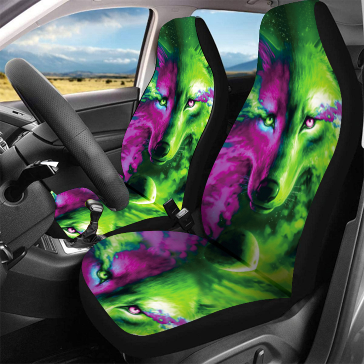17-PCS-Universal-Car-Seat-Cover-Wolf-Green--Purple-Design-Front--Rear-Protect-1793981
