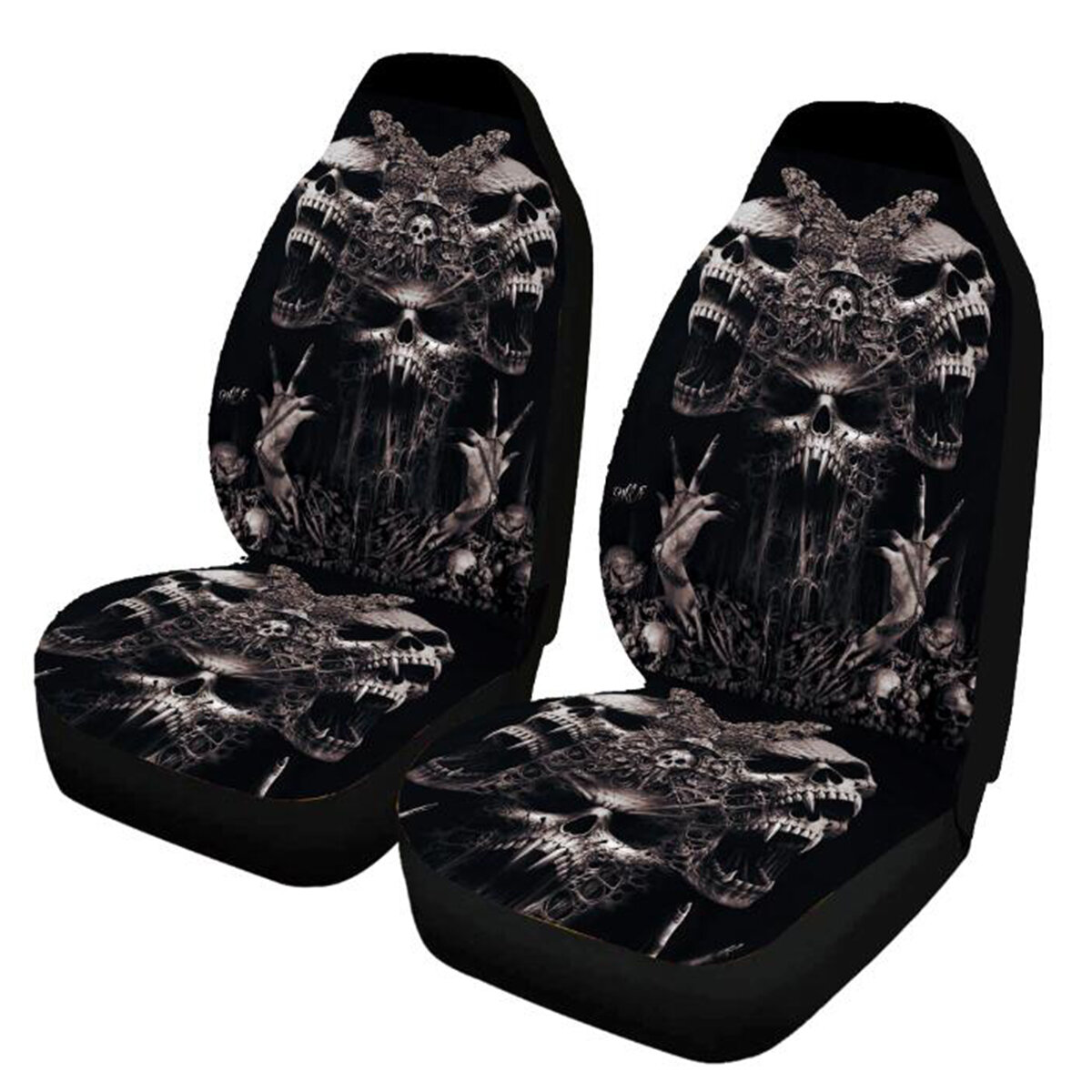 1/7PCS Universal Car SUV Truck Seat Covers Skull Front & Rear Seat Full Protect