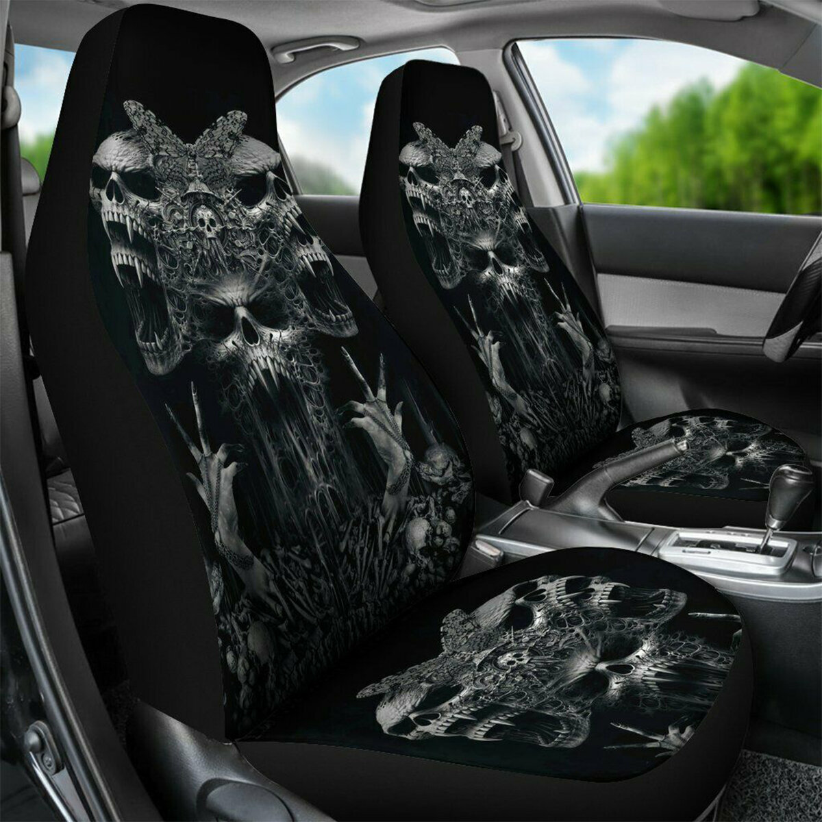 1/7PCS Universal Car SUV Truck Seat Covers Skull Front & Rear Seat Full Protect