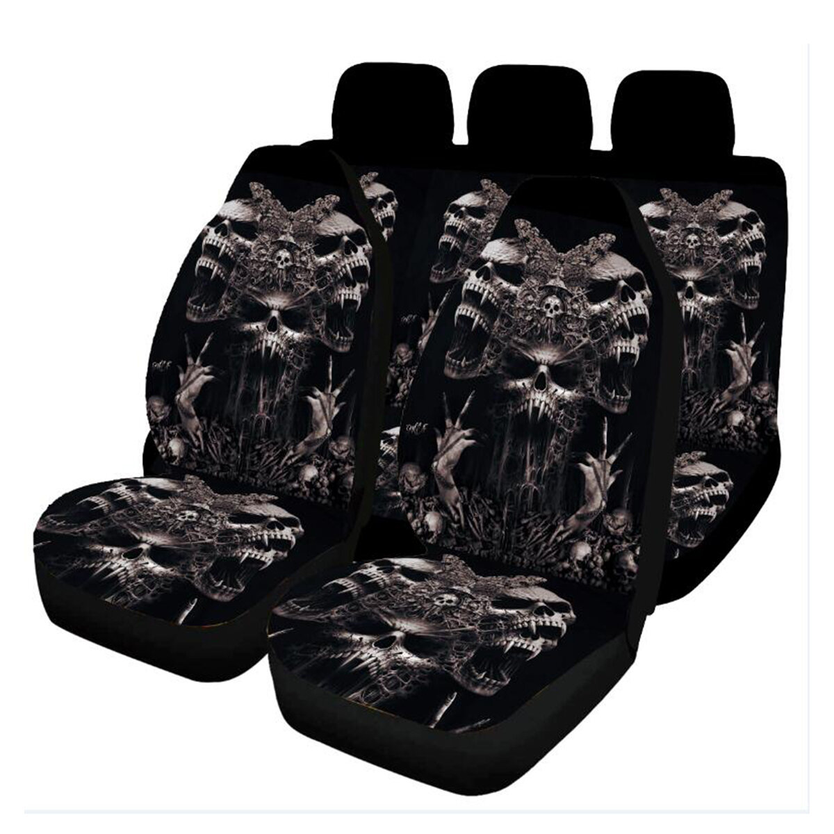 1/7PCS Universal Car SUV Truck Seat Covers Skull Front & Rear Seat Full Protect