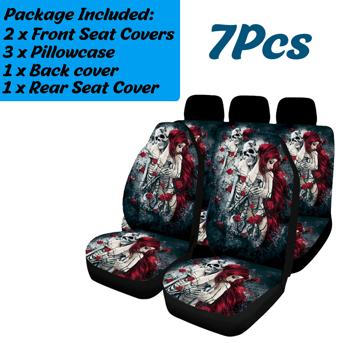 17PCS-Universal-Car-Seat-Covers-Skull--Women-Printing-Front--Rear-Seat-Full-Protect-1790826