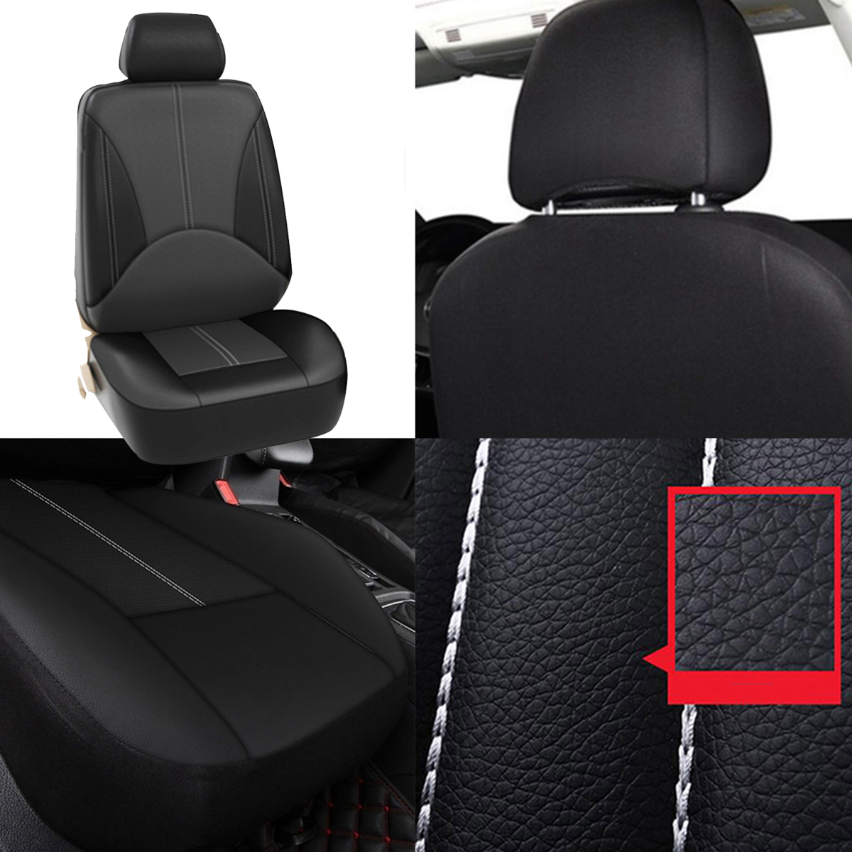 1X-Universal-Car-Seat-Covers-Front-Seat-Faux-PU-Leather-Covers-Cushion-Stitching-1663726