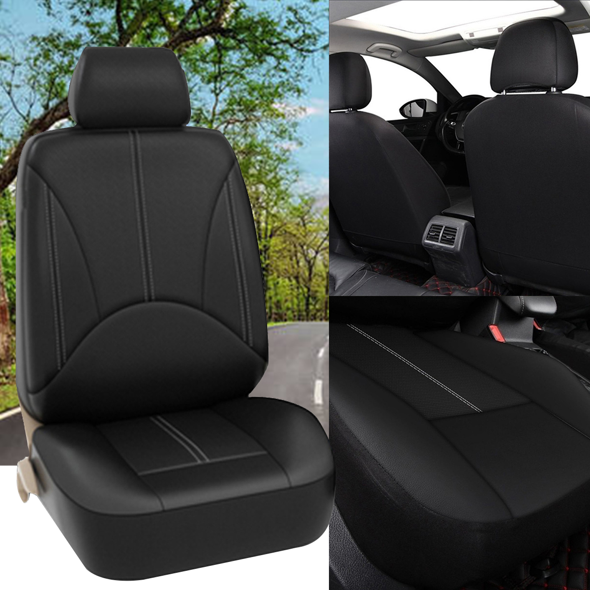 1X-Universal-Car-Seat-Covers-Front-Seat-Faux-PU-Leather-Covers-Cushion-Stitching-1663726