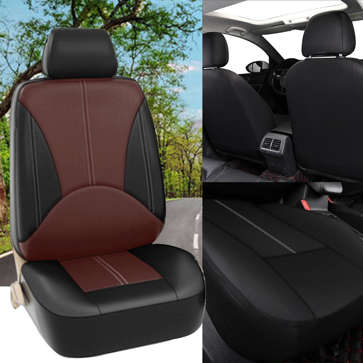 1X-Universal-Car-Seat-Covers-Front-Seat-Faux-PU-Leather-Covers-Cushion-Stitching-1663726
