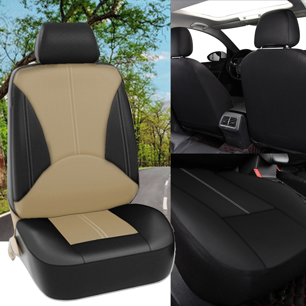 1X-Universal-Car-Seat-Covers-Front-Seat-Faux-PU-Leather-Covers-Cushion-Stitching-1663726