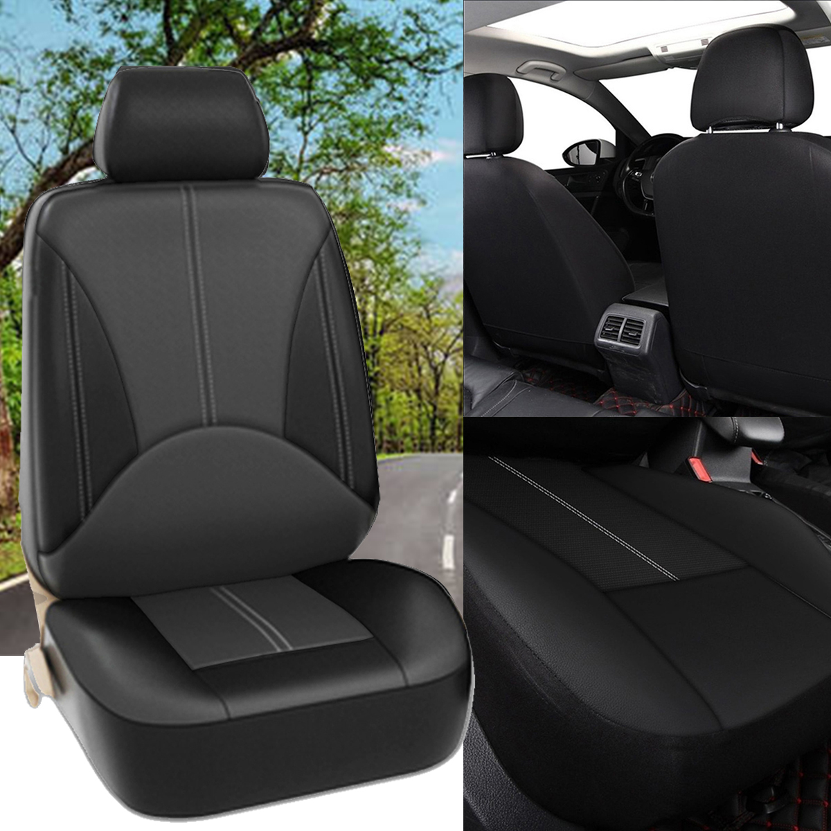 1X-Universal-Car-Seat-Covers-Front-Seat-Faux-PU-Leather-Covers-Cushion-Stitching-1663726